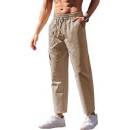 COOFANDY Mens Linen Casual Pants Lightweight Drawstring Beach Pants Elastic Waist Yoga Summer Trousers