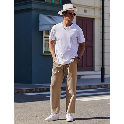  COOFANDY Mens Linen Casual Pants Lightweight Drawstring Beach Pants Elastic Waist Yoga Summer Trousers