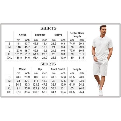  COOFANDY Men's 2 Pieces Linen Set Casual Henley Shirts Short Sleeve Beach Yoga Shorts Summer Pants Outfits