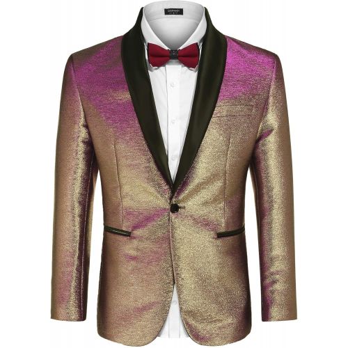  할로윈 용품COOFANDY Mens Fashion Suit Jacket Blazer One Button Luxury Weddings Party Dinner Prom Tuxedo Gold Silver