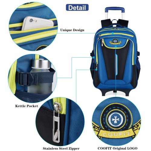  Rolling Backpack for Boys, COOFIT Wheeled Backpack Roller Backpack School Backpack With Wheels Blue