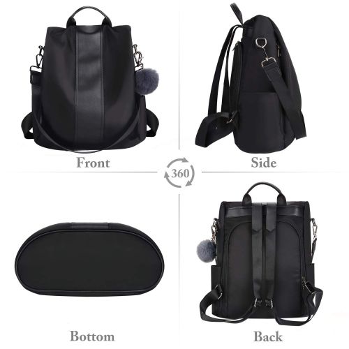  [아마존 핫딜]  [아마존핫딜]Rucksack Damen, COOFIT Wasserdichter Nylon Rucksack Schultertasche Damen Anti-Diebstahl Tagesrucksack Verbesserte Version(Schwarz)