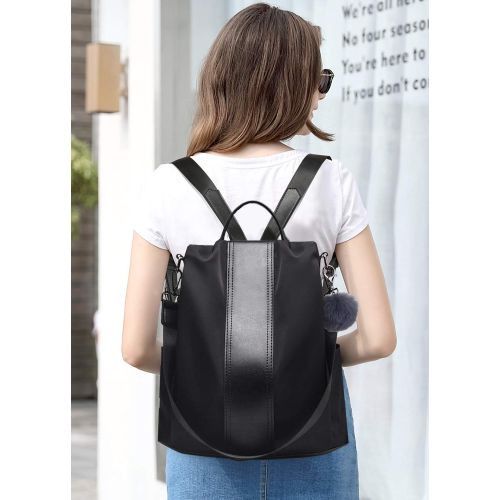  [아마존 핫딜]  [아마존핫딜]Rucksack Damen, COOFIT Wasserdichter Nylon Rucksack Schultertasche Damen Anti-Diebstahl Tagesrucksack Verbesserte Version(Schwarz)