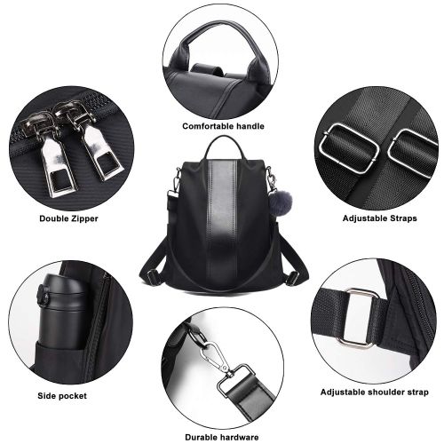  [아마존 핫딜]  [아마존핫딜]Rucksack Damen, COOFIT Wasserdichter Nylon Rucksack Schultertasche Damen Anti-Diebstahl Tagesrucksack Verbesserte Version(Schwarz)