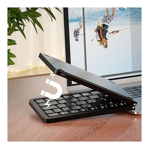  Wireless Keyboard, Foldable Wireless Bluetooth Keyboard with Holder Travel Portable Rechargeable Keyboard for Mac Android Windows iOS,Support 3 Devices (BT5.1 x 3) Black