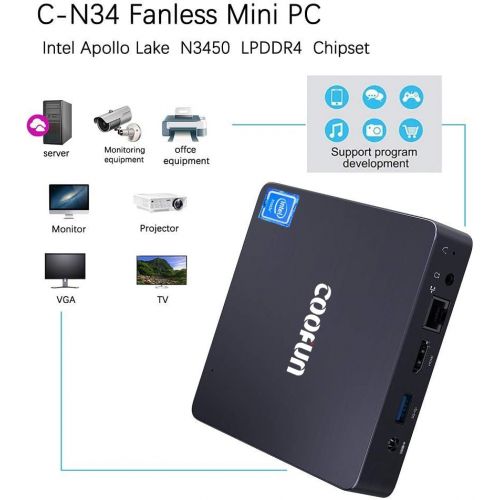  [아마존 핫딜] COOFUN Upgraded Fanless Mini PC 4GB LPDDR4/ 64GB eMMC Quad Core Intel Celeron N3450 Processor Desktop Computer Windows 10 Pro HDMI/VGA Port Support 2242 SSD,BT 4.2,3X USB 3.0,Auto