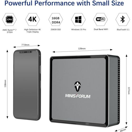  COOFUN Mini PC AMD Ryzen 7 3750H UM700 16 GB RAM 256 GB PCIe SSD Mini Desktop Computer Radeon RX Vega 10 Graphics Dual WiFi BT 5.1 HDMI/Display/USB-C RJ45 4X USB 3.0 Ports Small Form Fact