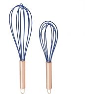 COOK WITH COLOR Silicone Whisks for Cooking, Stainless Steel Wire Whisk Set of Two - 10” and 12”, Heat Resistant Kitchen Whisks, Balloon Whisk for Nonstick Cookware - Copper and Blue