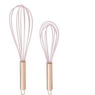 COOK WITH COLOR Silicone Whisks for Cooking, Stainless Steel Wire Whisk Set of Two - 10” and 12”, Heat Resistant Kitchen Whisks, Balloon Whisk for Nonstick Cookware - Rose Gold and Pink