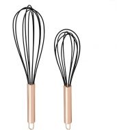 COOK WITH COLOR Silicone Whisks for Cooking, Stainless Steel Wire Whisk Set of Two - 10” and 12”, Heat Resistant Kitchen Whisks, Balloon Whisk for Nonstick Cookware - Rose Gold and Black