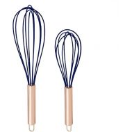 COOK WITH COLOR Silicone Whisks for Cooking, Stainless Steel Wire Whisk Set of Two - 10” and 12”, Heat Resistant Kitchen Whisks, Balloon Whisk for Nonstick Cookware - Rose Gold and Navy