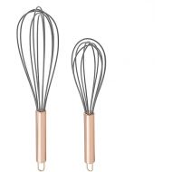 COOK WITH COLOR Silicone Whisks for Cooking, Stainless Steel Wire Whisk Set of Two - 10” and 12”, Heat Resistant Kitchen Whisks, Balloon Whisk for Nonstick Cookware - Rose Gold and Grey