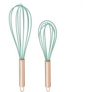 COOK WITH COLOR Silicone Whisks for Cooking, Stainless Steel Wire Whisk Set of Two - 10” and 12”, Heat Resistant Kitchen Whisks, Balloon Whisk for Nonstick Cookware - Rose Gold and Mint Green