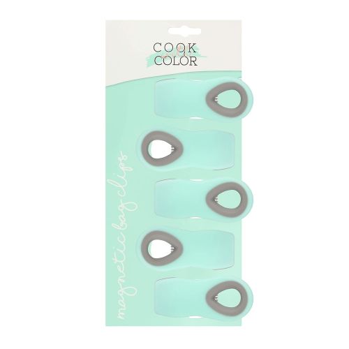  COOK WITH COLOR COOK with COLOR Set of Five Mint Green and Gray Magnetic Plastic Bag Chip Clips