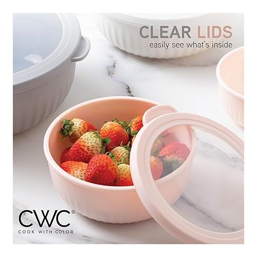  COOK WITH COLOR Prep Bowls - Wide Mixing Bowls Nesting Plastic Meal Prep Bowl Set with Lids - Small Bowls Food Containers in Multiple Sizes (Pink)