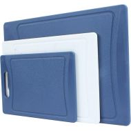 COOK WITH COLOR Plastic Cutting Boards - Set of 3 Kitchen Cutting Board Set - Large, Medium and Small Cutting Boards Non Slip Kitchen Essentials (Blue and White Marble)