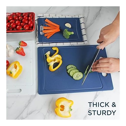  COOK WITH COLOR Plastic Cutting Boards - Set of 3 Kitchen Cutting Board Set - Large, Medium and Small Cutting Boards Non Slip Kitchen Essentials (Blue and White Marble)