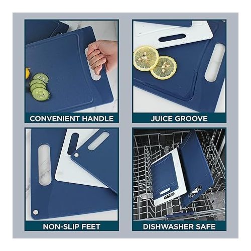  COOK WITH COLOR Plastic Cutting Boards - Set of 3 Kitchen Cutting Board Set - Large, Medium and Small Cutting Boards Non Slip Kitchen Essentials (Blue and White Marble)