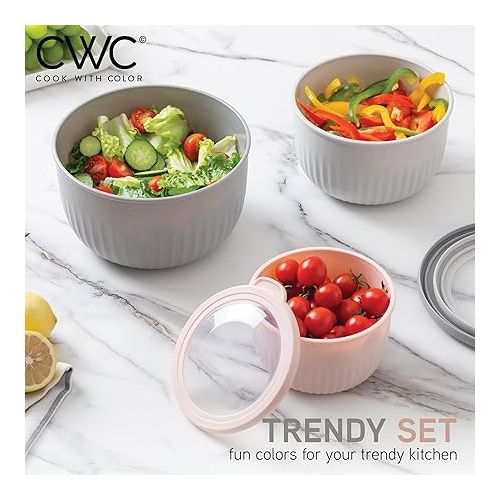  COOK WITH COLOR Prep Bowls with Lids- Deep Mixing Bowls Nesting Plastic Small Mixing Bowl Set with Lids (Pink)