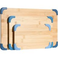 COOK WITH COLOR Bamboo Cutting Board Set- 3 Pc. Large, Medium and Small Non Slip Cutting Boards for Kitchen, Meats, Veggies and Fruit (Light Blue)