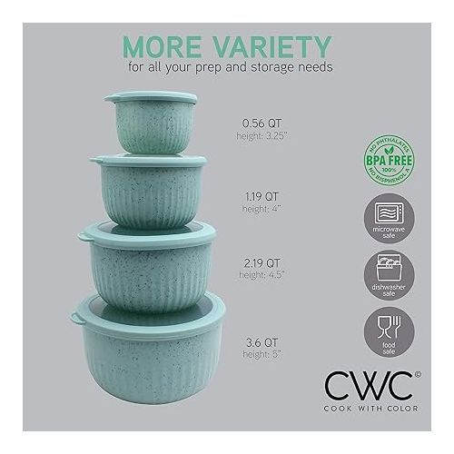  COOK WITH COLOR Prep Bowls with Lids- Deep Mixing Bowls Nesting Plastic Small Mixing Bowl Set with Lids (Speckled Mint)