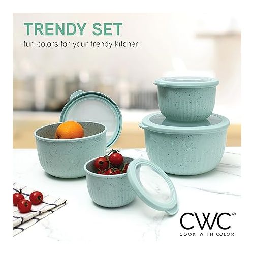  COOK WITH COLOR Prep Bowls with Lids- Deep Mixing Bowls Nesting Plastic Small Mixing Bowl Set with Lids (Speckled Mint)