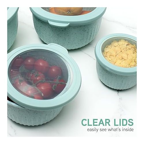  COOK WITH COLOR Prep Bowls with Lids- Deep Mixing Bowls Nesting Plastic Small Mixing Bowl Set with Lids (Speckled Mint)