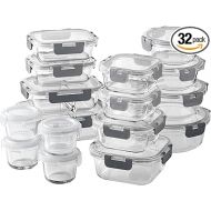 COOK WITH COLOR Premium 32-Pc. Borosilicate Glass Food Container Set with Dividers - 4 Rectangles, 8 Rounds, 4 Squares - Leakproof Lids - Meal Prep, Storage