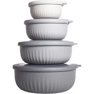 COOK WITH COLOR Prep Bowls - Wide Mixing Bowls Nesting Plastic Meal Prep Bowl Set with Lids - Small Bowls Food Containers in Multiple Sizes (Grey Ombre)