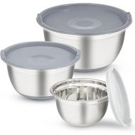 COOK WITH COLOR Mixing Bowls with Airtight Lids - 6 piece Stainless Steel Metal Nesting Storage Bowls, Non-Slip Bottoms (Grey)