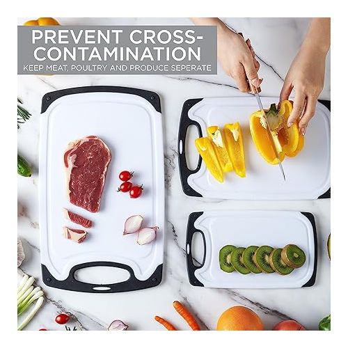  COOK WITH COLOR Cutting Board Set- 3 Pc. Kitchen Cutting Board Set - Large, Medium and Small Cutting Boards with Non Slip Bottom for Meat, Veggies, Fruits, Easy Grip Handle (Black)