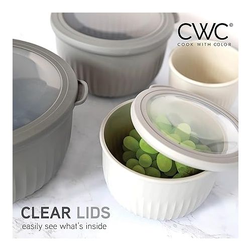  COOK WITH COLOR Prep Bowls with Lids- Deep Mixing Bowls Nesting Plastic Small Mixing Bowl Set with Lids (Grey Ombre)