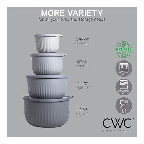  COOK WITH COLOR Prep Bowls with Lids- Deep Mixing Bowls Nesting Plastic Small Mixing Bowl Set with Lids (Grey Ombre)