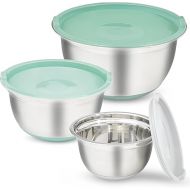 COOK WITH COLOR Mixing Bowls with Airtight Lids - 6 piece Stainless Steel Metal Nesting Storage Bowls, Non-Slip Bottoms (Sage)