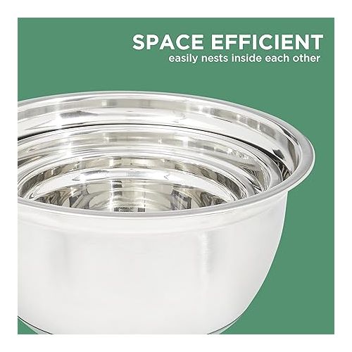  COOK WITH COLOR Mixing Bowls with Airtight Lids - 6 piece Stainless Steel Metal Nesting Storage Bowls, Non-Slip Bottoms (Sage)