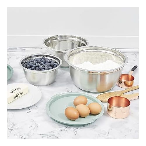  COOK WITH COLOR Mixing Bowls with Airtight Lids - 6 piece Stainless Steel Metal Nesting Storage Bowls, Non-Slip Bottoms (Sage)