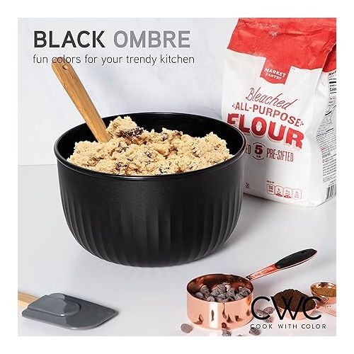  COOK WITH COLOR Prep Bowls with Lids- Deep Mixing Bowls Nesting Plastic Small Mixing Bowl Set with Lids (Black Ombre)