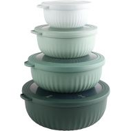 COOK WITH COLOR Prep Bowls - Wide Mixing Bowls Nesting Plastic Meal Prep Bowl Set with Lids - Small Bowls Food Containers in Multiple Sizes (Sage)