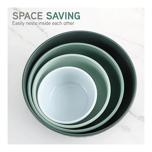  COOK WITH COLOR Prep Bowls - Wide Mixing Bowls Nesting Plastic Meal Prep Bowl Set with Lids - Small Bowls Food Containers in Multiple Sizes (Sage)