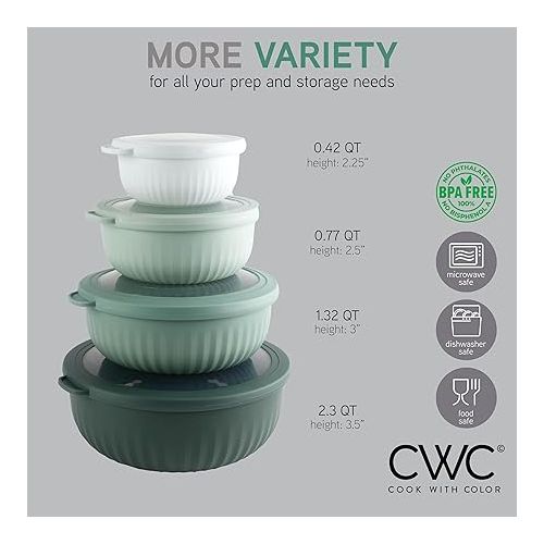  COOK WITH COLOR Prep Bowls - Wide Mixing Bowls Nesting Plastic Meal Prep Bowl Set with Lids - Small Bowls Food Containers in Multiple Sizes (Sage)