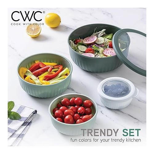  COOK WITH COLOR Prep Bowls - Wide Mixing Bowls Nesting Plastic Meal Prep Bowl Set with Lids - Small Bowls Food Containers in Multiple Sizes (Sage)