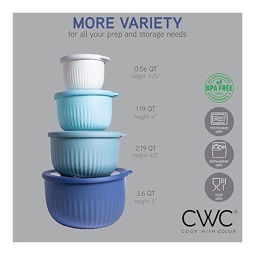  COOK WITH COLOR Prep Bowls with Lids- Deep Mixing Bowls Nesting Plastic Small Mixing Bowl Set with Lids (Blue Ombre)