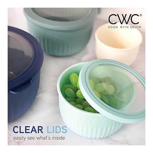  COOK WITH COLOR Prep Bowls with Lids- Deep Mixing Bowls Nesting Plastic Small Mixing Bowl Set with Lids (Blue Ombre)