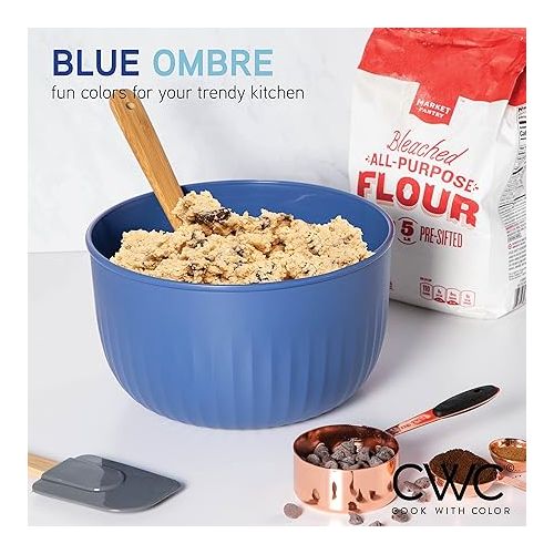  COOK WITH COLOR Prep Bowls with Lids- Deep Mixing Bowls Nesting Plastic Small Mixing Bowl Set with Lids (Blue Ombre)