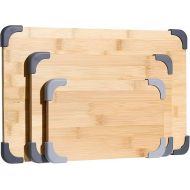 COOK WITH COLOR Bamboo Cutting Board Set- 3 Pc. Large, Medium and Small Non Slip Cutting Boards for Kitchen, Meats, Veggies and Fruit (Grey)