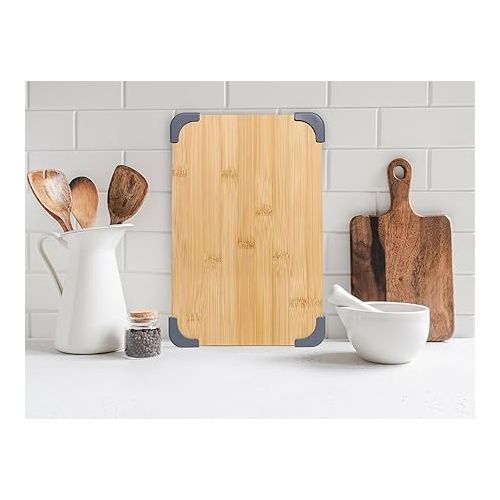  COOK WITH COLOR Bamboo Cutting Board Set- 3 Pc. Large, Medium and Small Non Slip Cutting Boards for Kitchen, Meats, Veggies and Fruit (Grey)