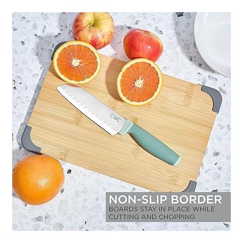  COOK WITH COLOR Bamboo Cutting Board Set- 3 Pc. Large, Medium and Small Non Slip Cutting Boards for Kitchen, Meats, Veggies and Fruit (Grey)