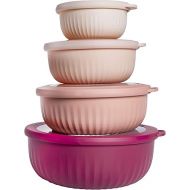 COOK WITH COLOR Prep Bowls - Wide Mixing Bowls Nesting Plastic Meal Prep Bowl Set with Lids - Small Bowls Food Containers in Multiple Sizes (Pink Ombre)