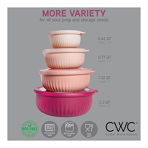  COOK WITH COLOR Prep Bowls - Wide Mixing Bowls Nesting Plastic Meal Prep Bowl Set with Lids - Small Bowls Food Containers in Multiple Sizes (Pink Ombre)