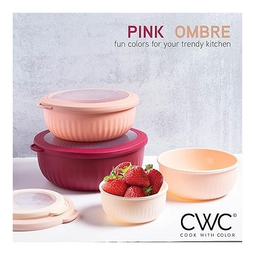  COOK WITH COLOR Prep Bowls - Wide Mixing Bowls Nesting Plastic Meal Prep Bowl Set with Lids - Small Bowls Food Containers in Multiple Sizes (Pink Ombre)